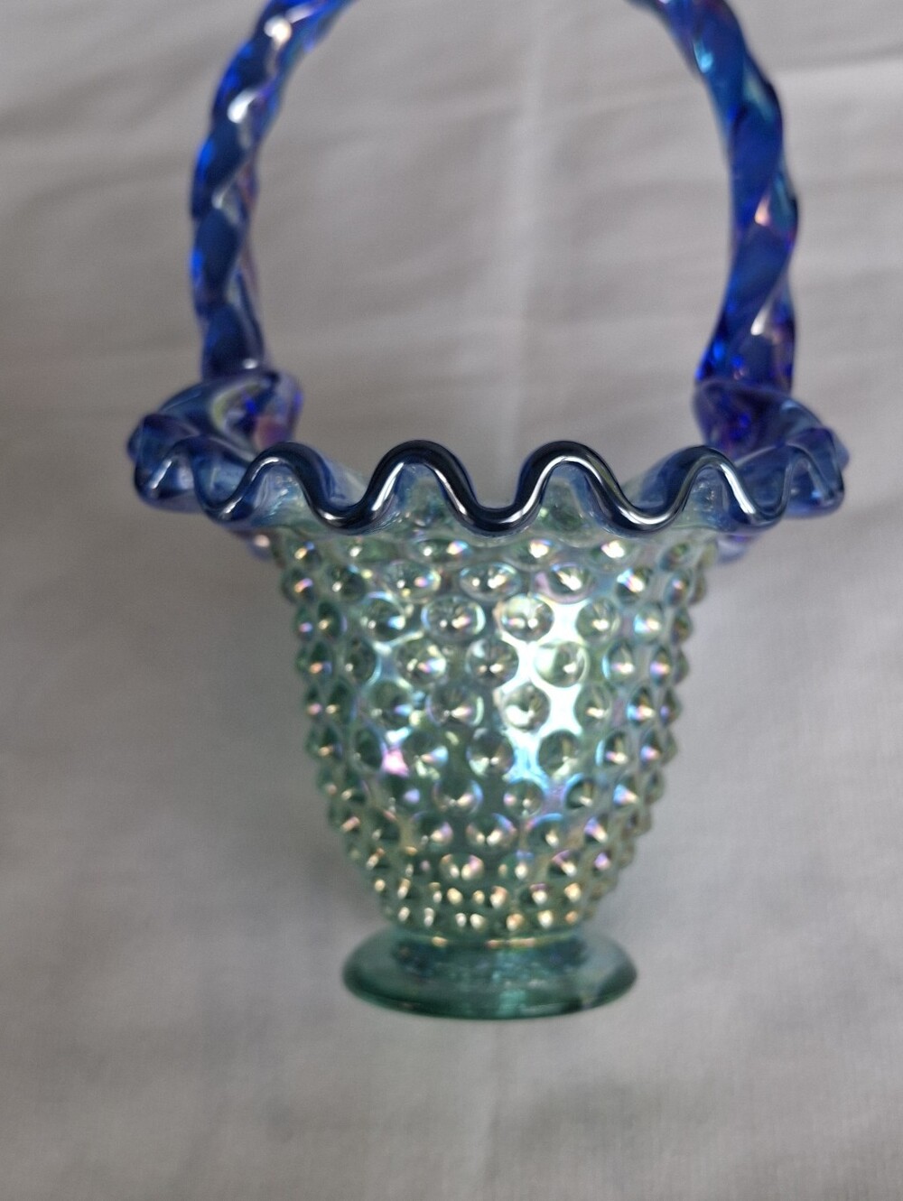 Iridescent Blue-Green Hobnail Glass Basket - Home Accents